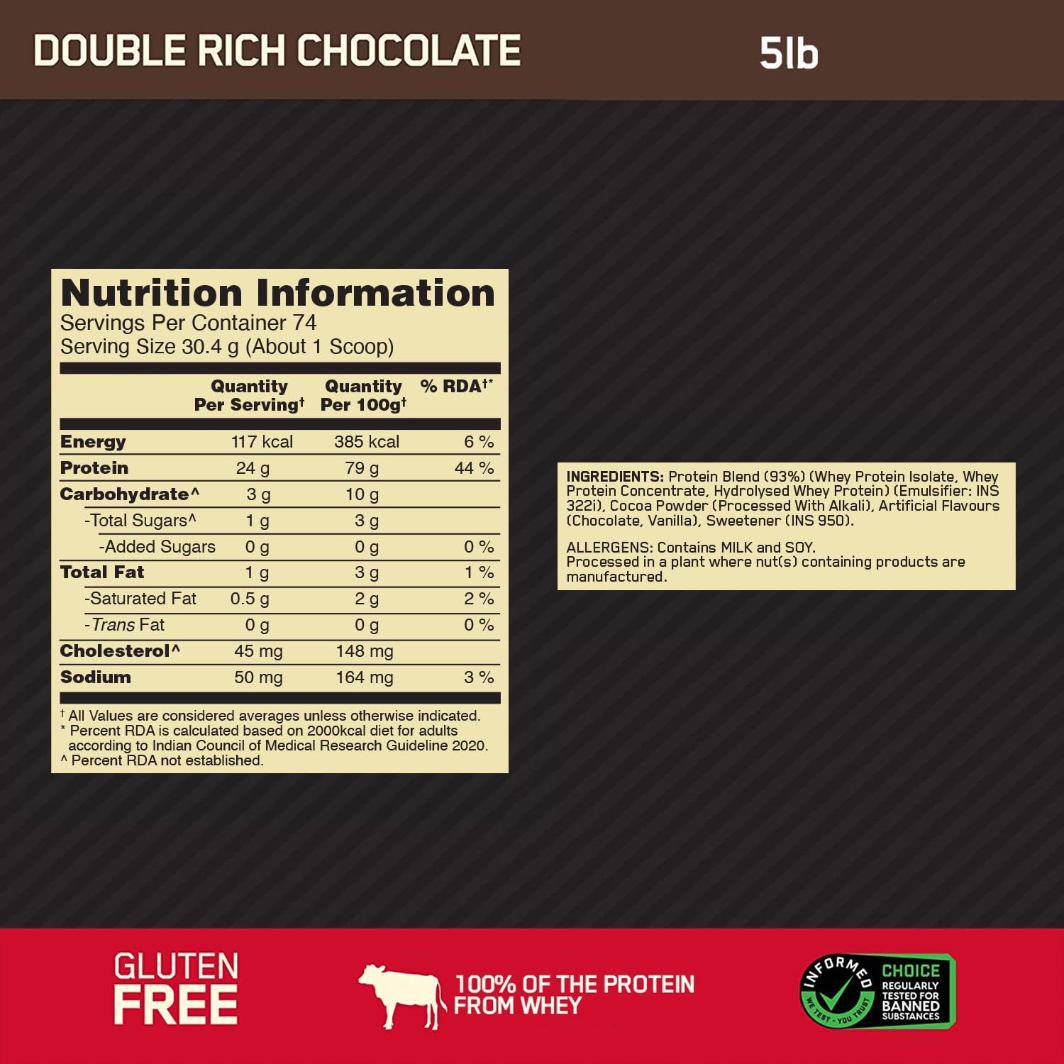 OPTIMUM NUTRITION GOLD STANDARD 100% WHEY  - 4000 Gram/DOUBLE RICH CHOCOLATE