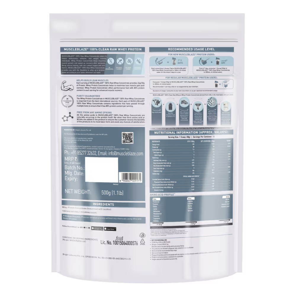 100% CLEAN RAW WHEY PROTEIN CONCENTRATE - 1000 Gram/UNFLAVOURED