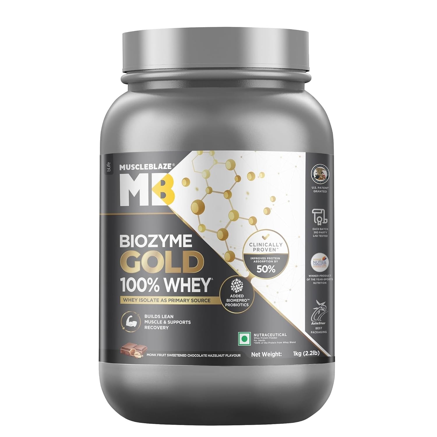 MUSCLE BLAZE GOLD 100% WHEY - 1000 Gram/SWEETENED  CHOCOLATE HAZELNUT