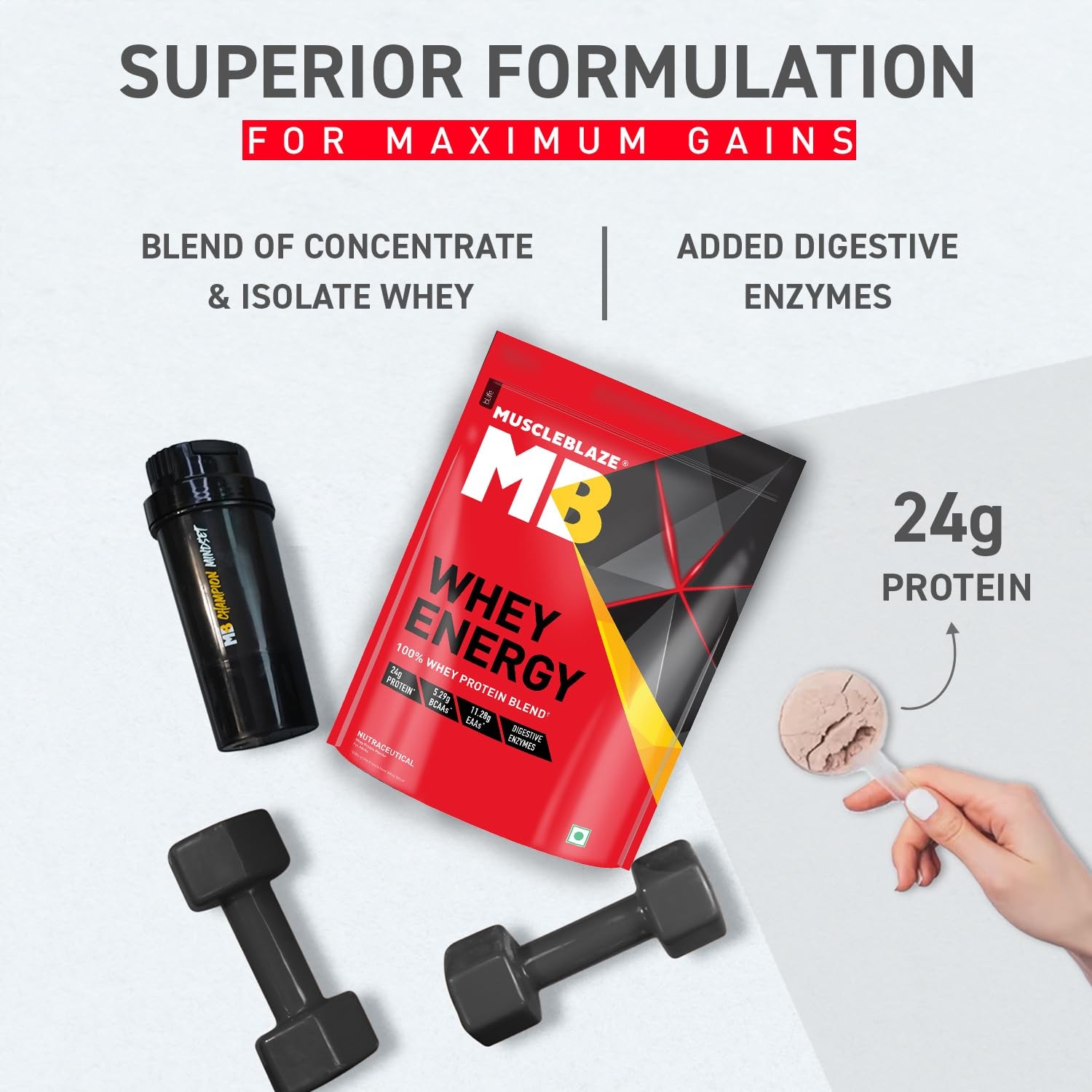 MUSCLE BLAZE WHEY ENERGY WITH DIGEZIME - 1000 Gram/CHOCOLATE