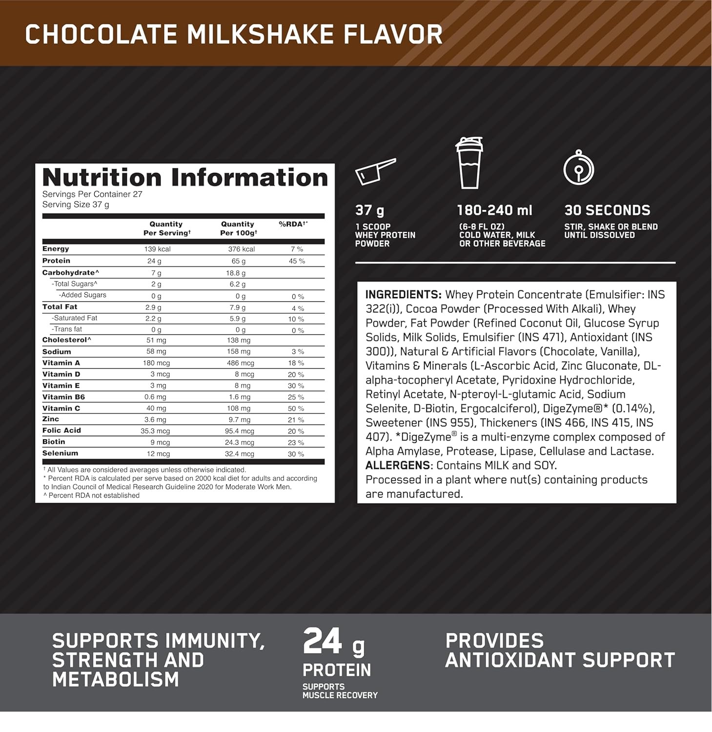 OPTIMUM NUTRITION PERFORMANCE WHEY  - 500 Gram/CHOCOLATE MILKSHAKE